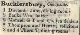 1 - 4 Bucklersbury, Cheapside 1842 Robsons street directory