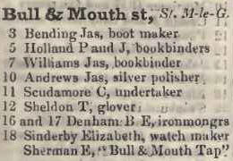 Bull and Mouth street, St Martins le Grand 1842 Robsons street directory