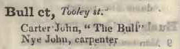Bull court, Tooley street 1842 Robsons street directory