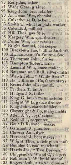 90 - 133 Bunhill row, Chiswell street 1842 Robsons street directory