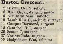 Burton crescent 1842 Robsons street directory
