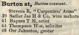 Burton street, Burton crescent 1842 Robsons street directory