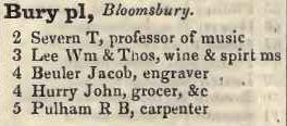 Bury place, Bloomsbury 1842 Robsons street directory