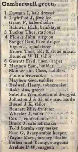 Camberwell green 1842 Robsons street directory