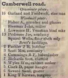 Camberwell road 1842 Robsons street directory