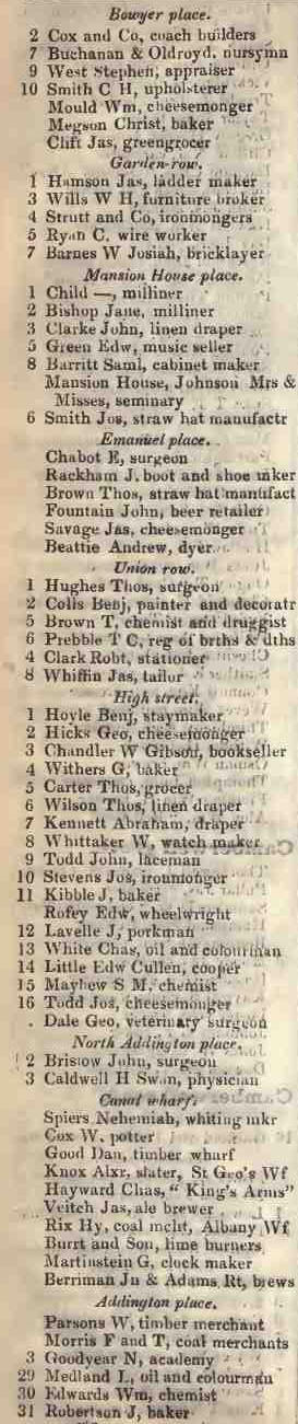 Camberwell road 1842 Robsons street directory