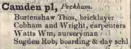 Camden place, Peckham 1842 Robsons street directory