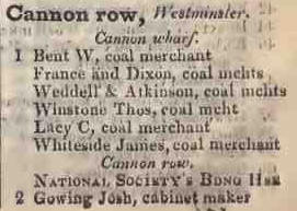 Cannon row, Westminster 1842 Robsons street directory