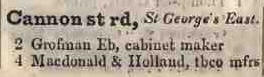 Cannon street road, St Georges East 1842 Robsons street directory