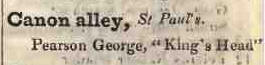 Canon alley, St Pauls 1842 Robsons street directory