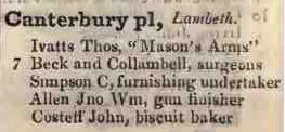 Canterbury place, Lambeth 1842 Robsons street directory