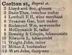 Carlton street, Regent street 1842 Robsons street directory