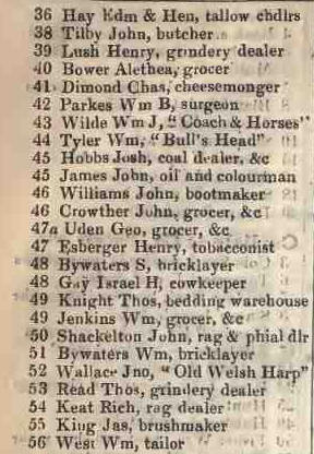 36 - 56 Carnaby street, Golden square 1842 Robsons street directory