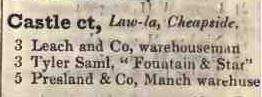 Castle court, Lawrence lane, Cheapside 1842 Robsons street directory