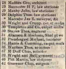 28 - 42 Castle street, Holborn 1842 Robsons street directory
