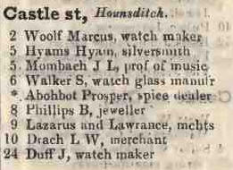 Castle street, Houndsditch 1842 Robsons street directory