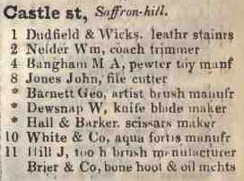 Castle street, Saffron Hill 1842 Robsons street directory