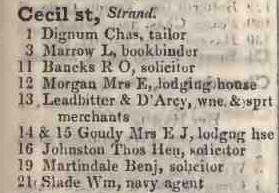 Cecil street, Strand 1842 Robsons street directory