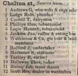 1 - 12 Chalton street, Somers Town 1842 Robsons street directory