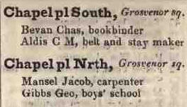 Chapel place North & South, Grosvenor square 1842 Robsons street directory