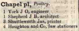 Chapel place, Poultry 1842 Robsons street directory