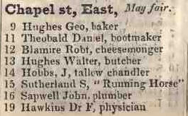 Chapel street East, Mayfair 1842 Robsons street directory