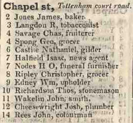 Chapel street, Tottenham Court road 1842 Robsons street directory