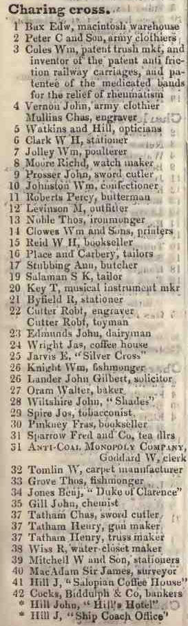 1 - 42 Charing Cross 1842 Robsons street directory