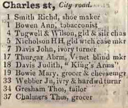 1 - 37 Charles street, City road 1842 Robsons street directory