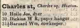 Charles street, Charles square, Hoxton 1842 Robsons street directory