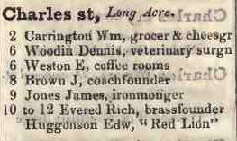 Charles street, Long acre 1842 Robsons street directory