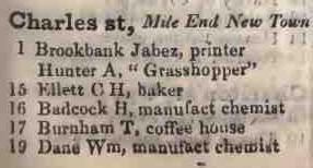 Charles street, Mile End New town 1842 Robsons street directory