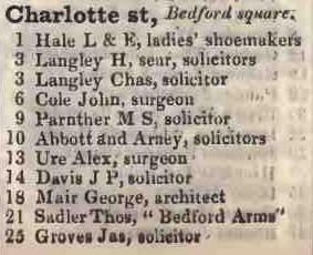 Charlotte street, Bedford square 1842 Robsons street directory