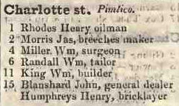 Charlotte street, Pimlico 1842 Robsons street directory