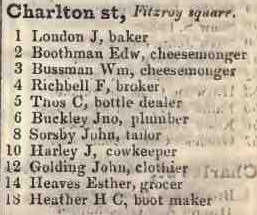 Charlton street, Fitzroy square 1842 Robsons street directory