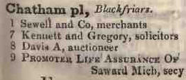 1 - 9 Chatham place, Blackfriars 1842 Robsons street directory