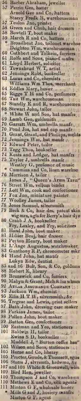 56 - 111 Cheapside 1842 Robsons street directory
