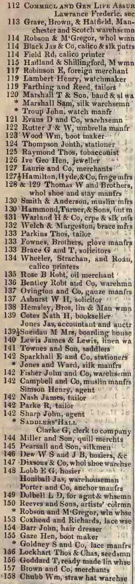 112 - 158 Cheapside 1842 Robsons street directory