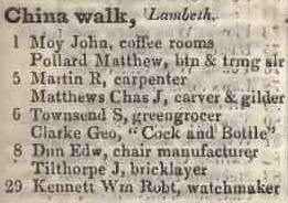 China walk, Lambeth 1842 Robsons street directory