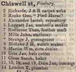 2 - 14 Chiswell street, Finsbury 1842 Robsons street directory