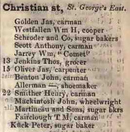 Christian street, St Georges East 1842 Robsons street directory