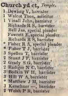 Church Yard court, Temple 1842 Robsons street directory