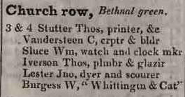 Church row, Bethnal green 1842 Robsons street directory
