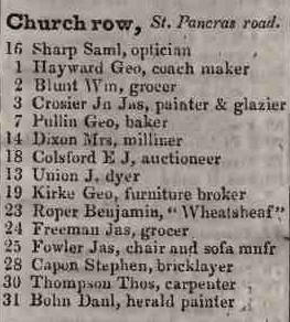 Church row, St Pancras road 1842 Robsons street directory