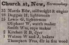 New Church street, Bermondsey 1842 Robsons street directory