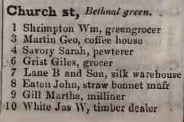 1 - 10 Church street, Bethnal Green 1842 Robsons street directory