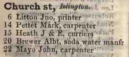 Church street, Islington 1842 Robsons street directory