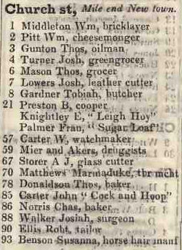 Church street, Mile End New town 1842 Robsons street directory