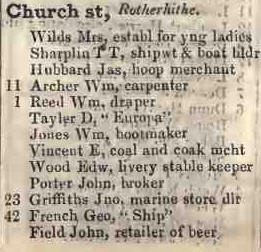 Church street, Rotherhithe 1842 Robsons street directory