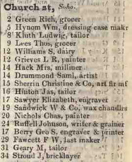 Church street, Soho 1842 Robsons street directory